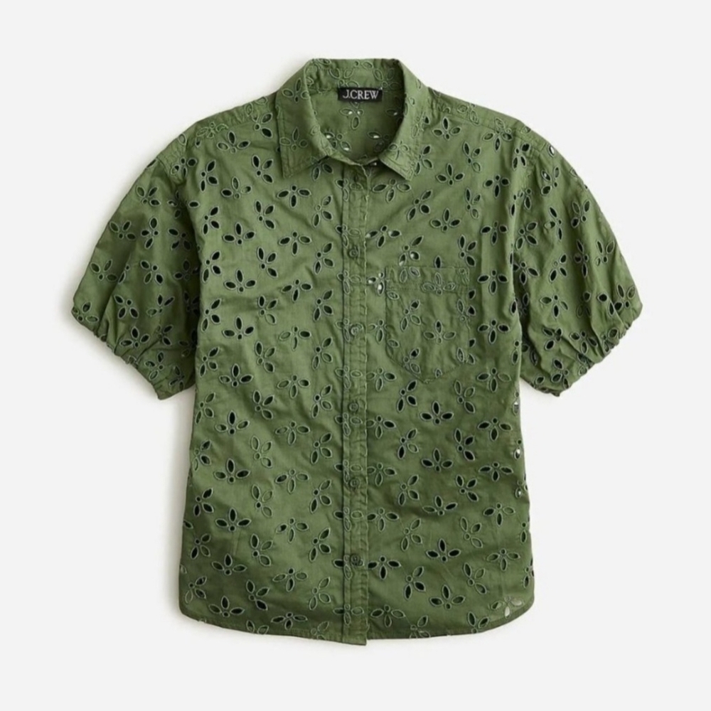 J. Crew Spring garden top shirt eyelet BQ223 Green 0